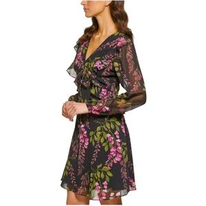 KENSIE Womens Black Lined Tie Long Sleeve Above The Knee Empire Waist Dress 12